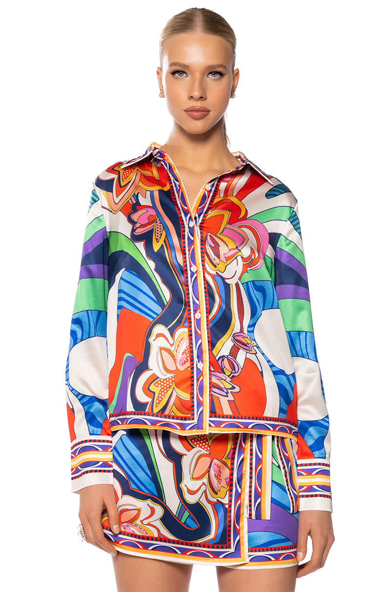 FEELING OTHERWORLDLY PRINTED TOP AND SKIRT SET