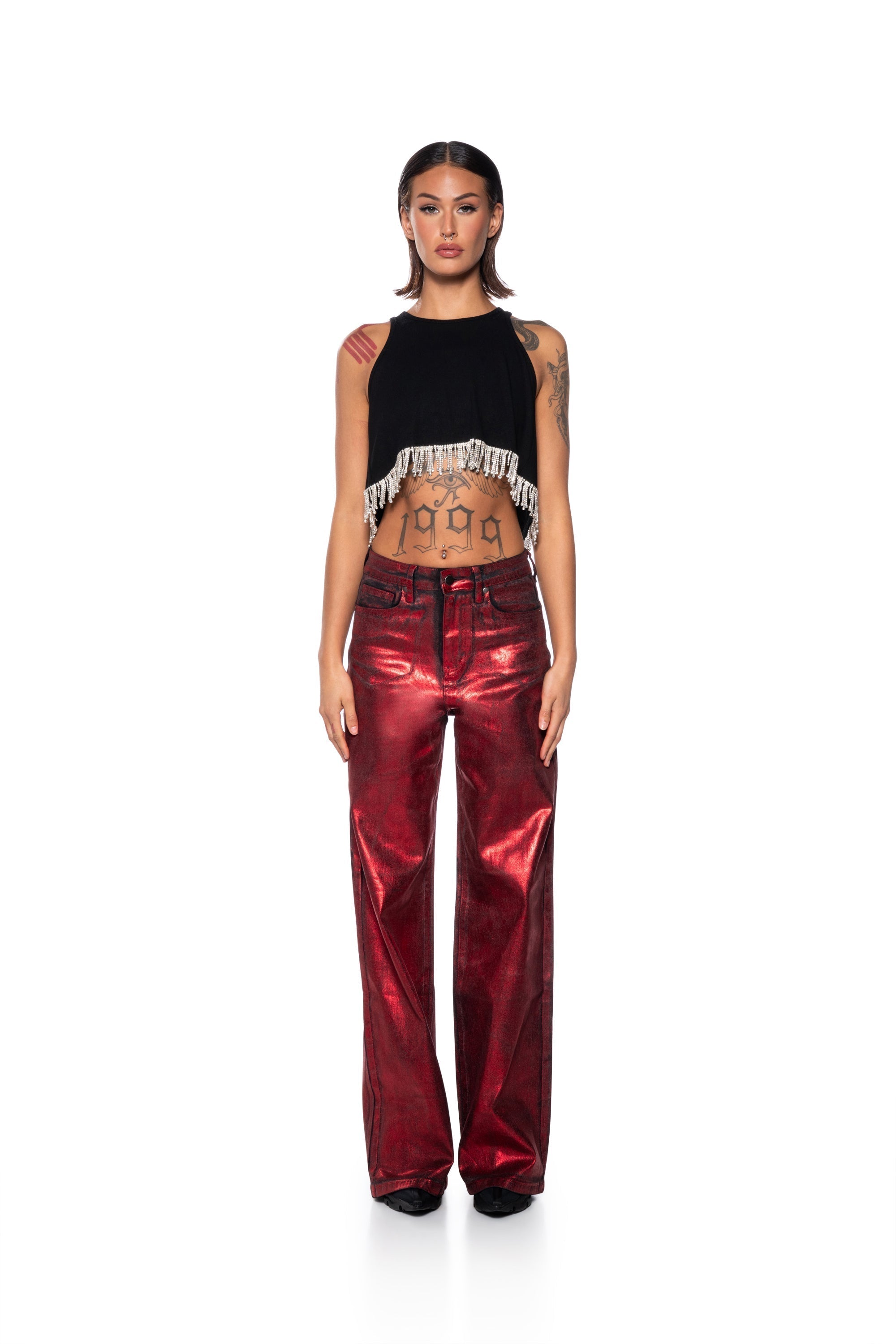 FEVER DREAM RHINESTONE FRINGE OPEN BACK TANK TOP