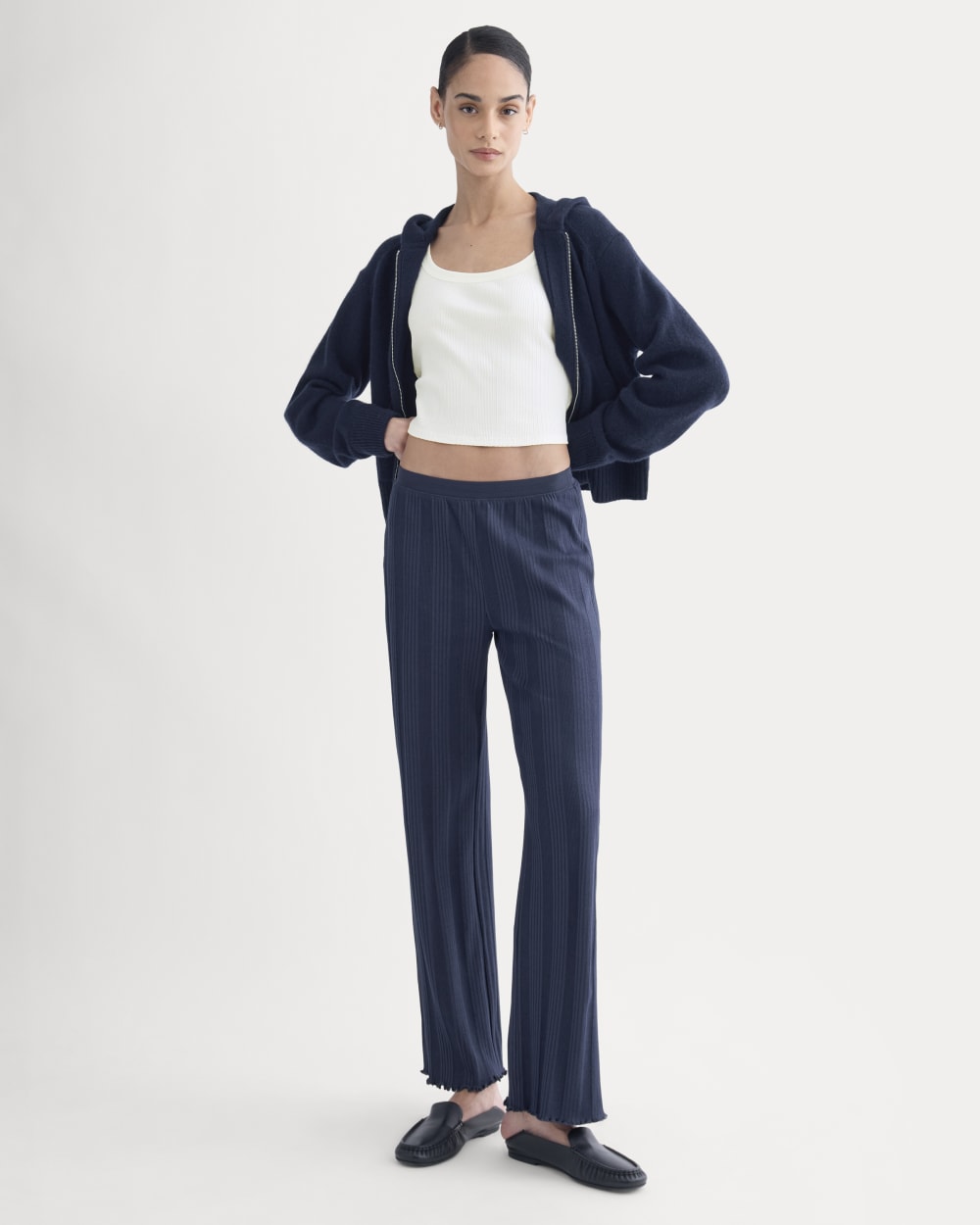 Full-Zip Hoodie in Wool Cashmere | Navy