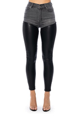 EXTREME STRETCH HIGH WAIST SKINNY JEANS WITH FAUX LEATHER