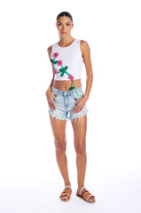 FLEX-FIT HIGH WAISTED SUPER STRETCHY LIGHT BLUE DENIM SHORTS