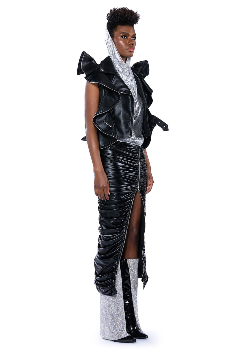 GIULIA FAUX LEATHER SKIRT WITH ZIPPER