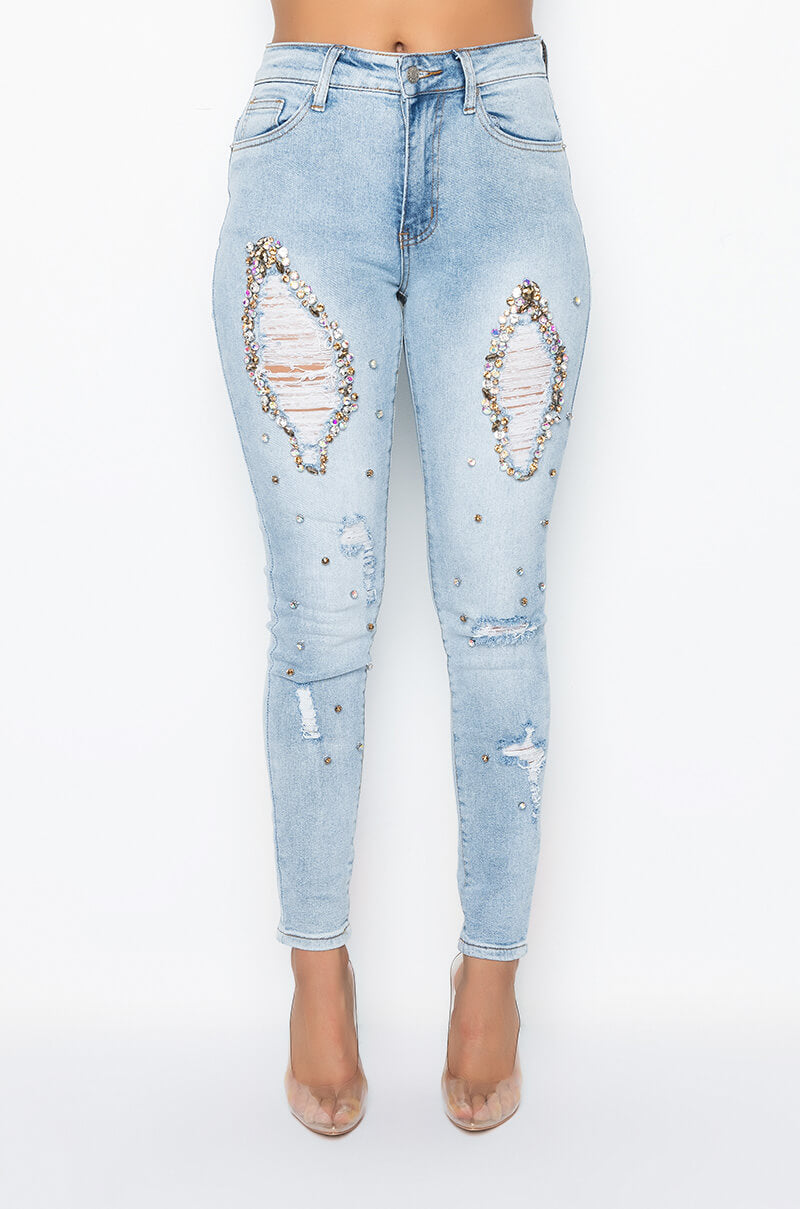 GLAMOUR RHINESTONE SKINNY JEANS