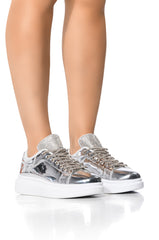 GLEAM TEAM METALLIC SNEAKER IN SILVER