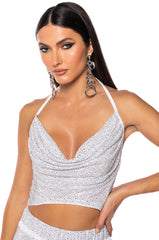 GLITZY RHINESTONE MESH HALTERNECK