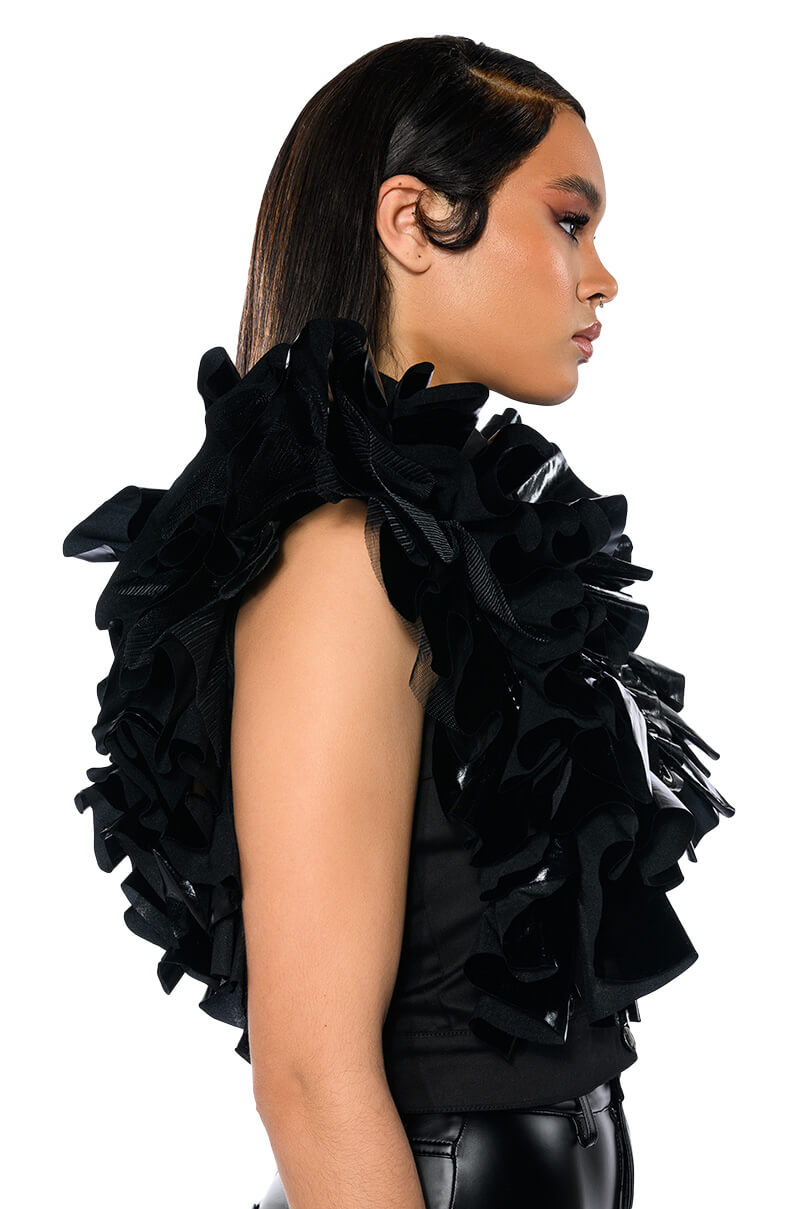 GREATEST SHOW RUFFLE BUTTON DOWN BLOUSE