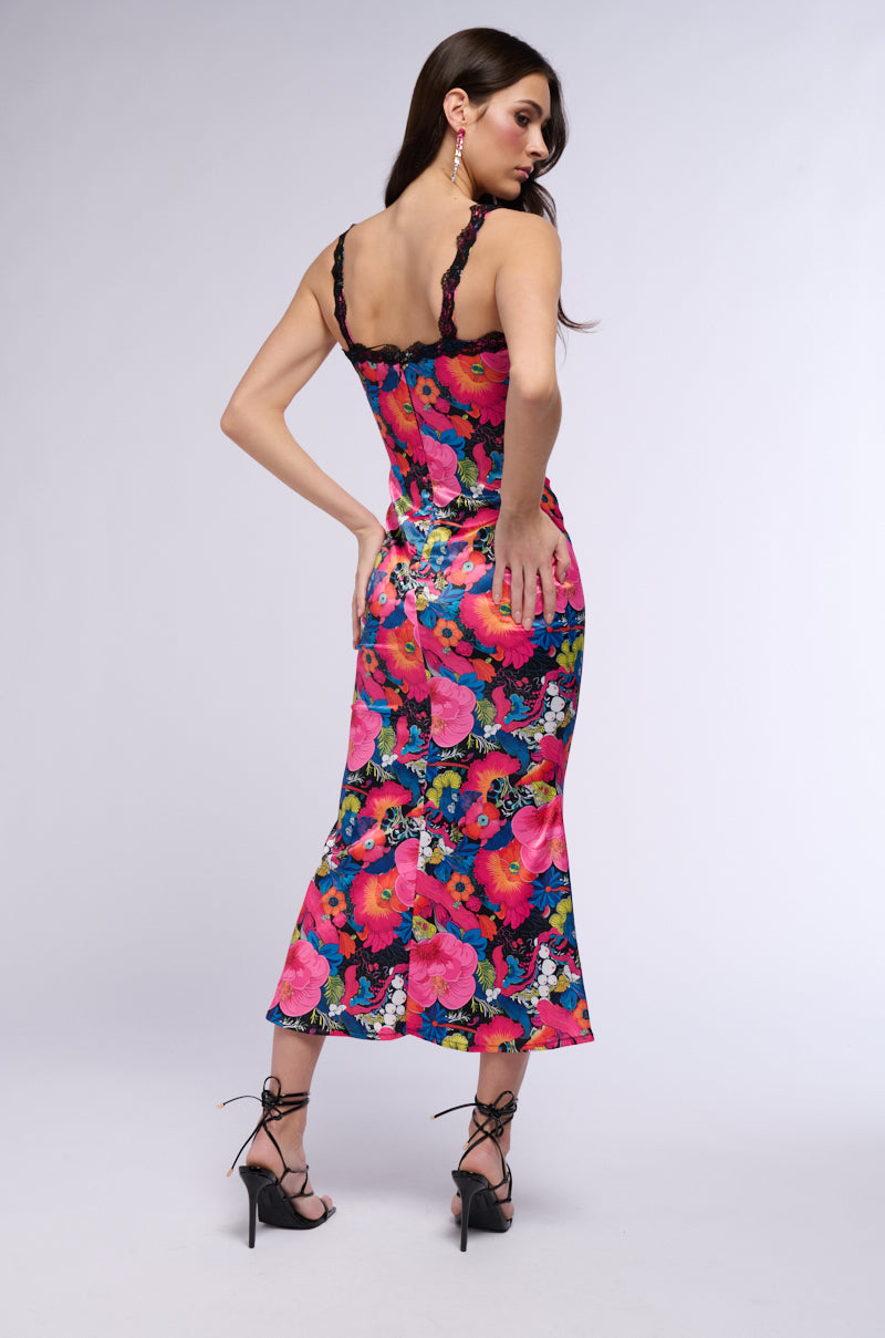 GROOVY BABY PRINTED SATIN MIDI DRESS