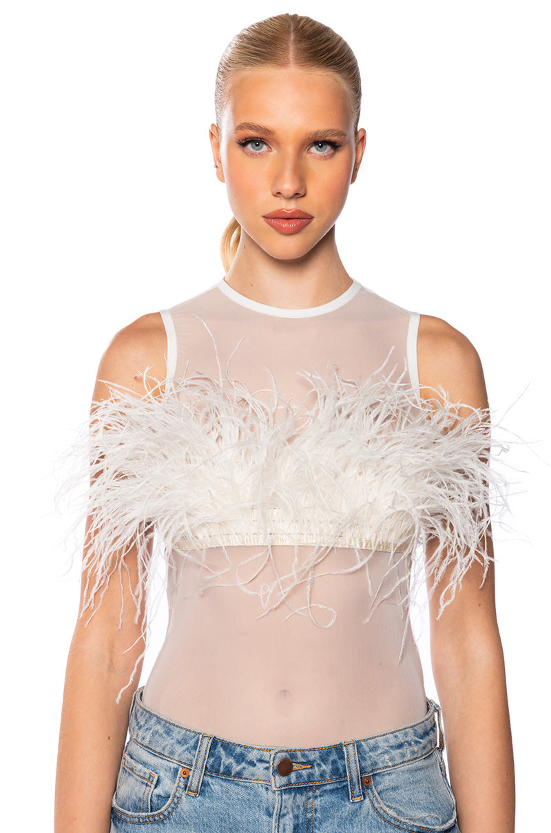 HAPPILY EVER AFTER SLEEVELESS FEATHER TOP