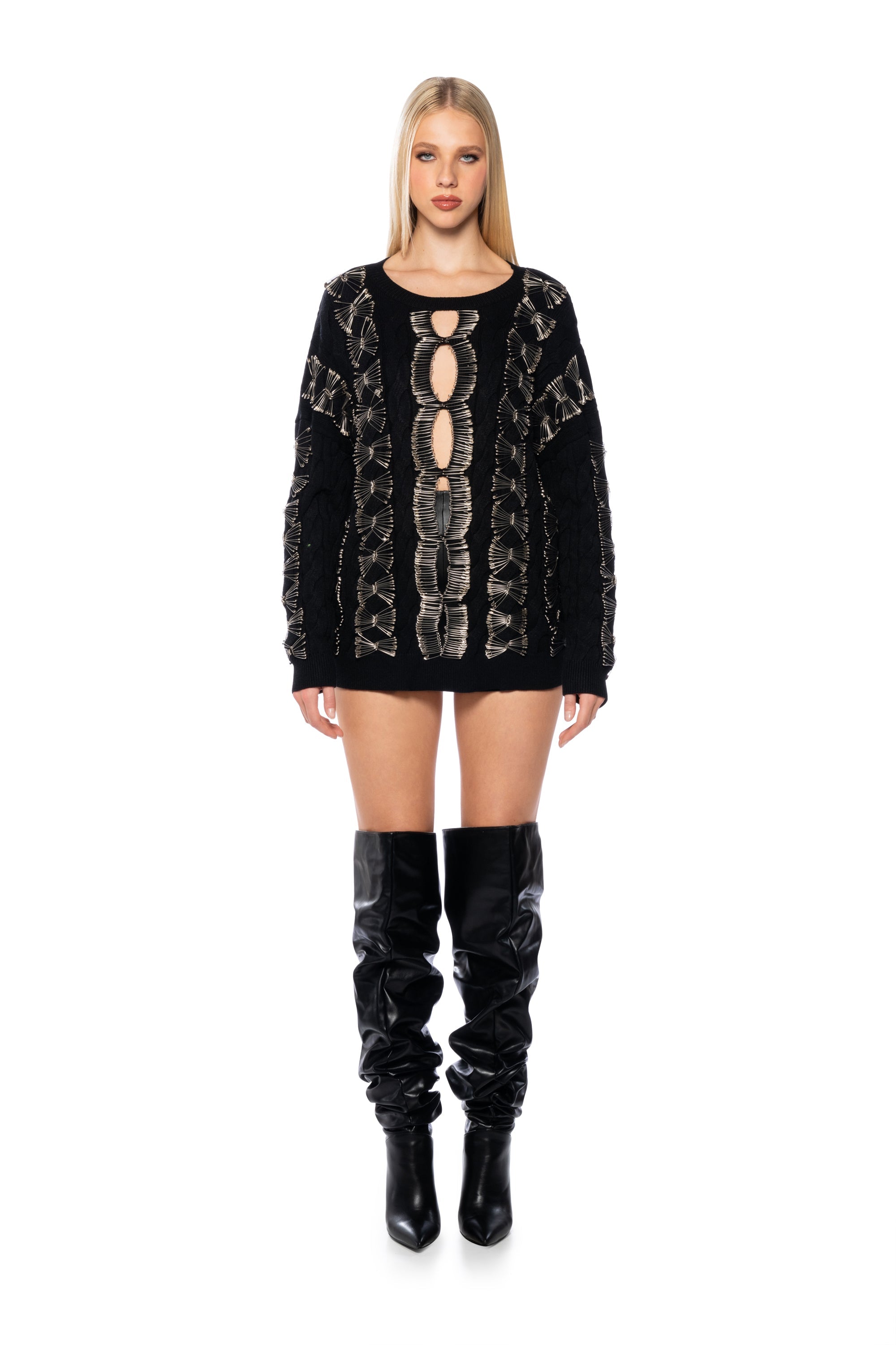 HIS LOSS SAFETY PIN DETAIL SWEATER