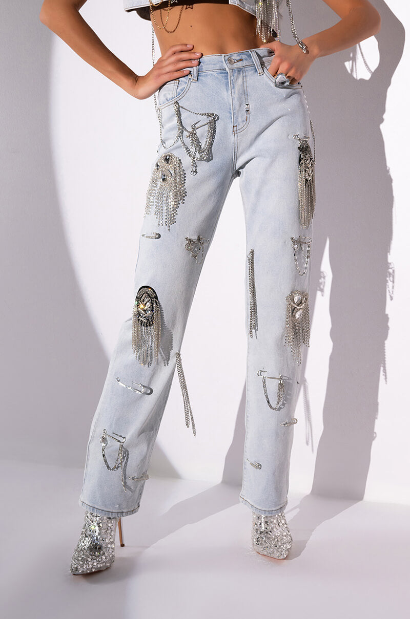 HOUDINI EMBELLISHED WIDE LEG JEAN