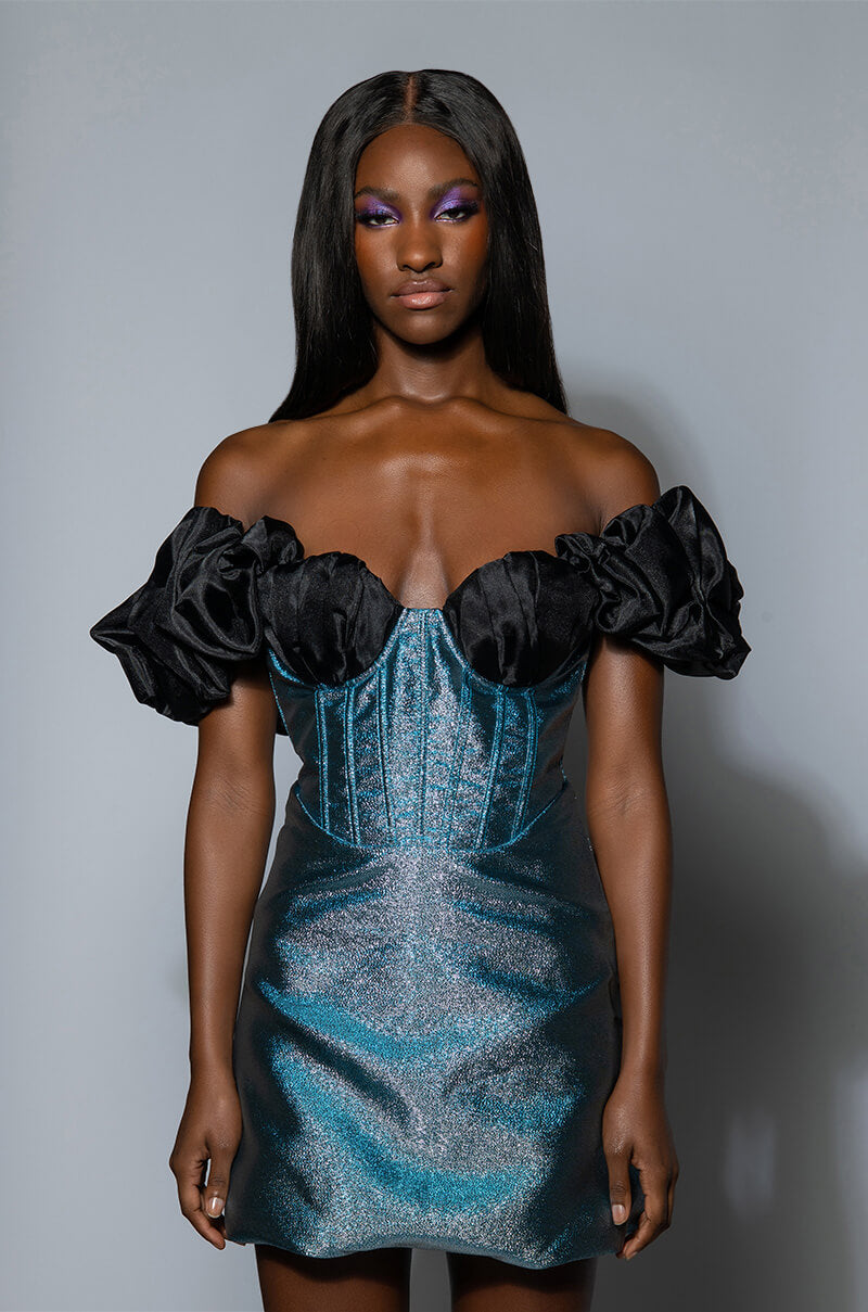 JEWEL WOVEN SPARKLE CORSET MINI DRESS