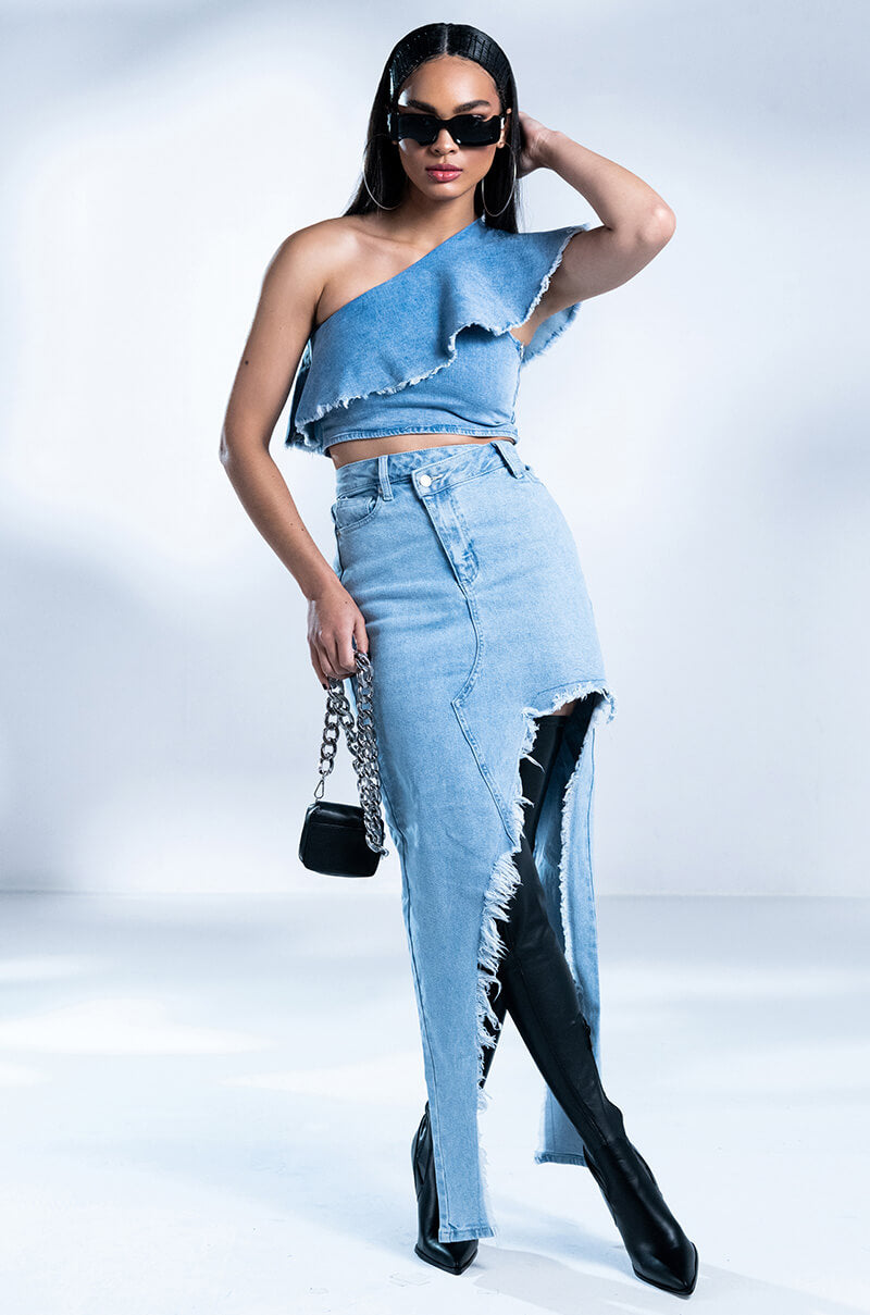 JUST WANNA DANCE HIGH LOW DENIM SKIRT