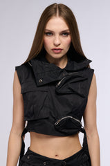 KADEN CARGO SLEEVELESS TOP IN BLACK