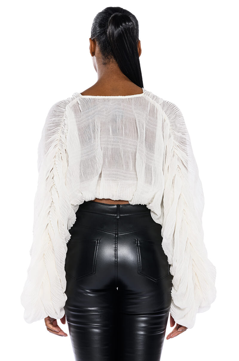 KAHANU FLOWY PLEATED LONG SLEEVE BLOUSE
