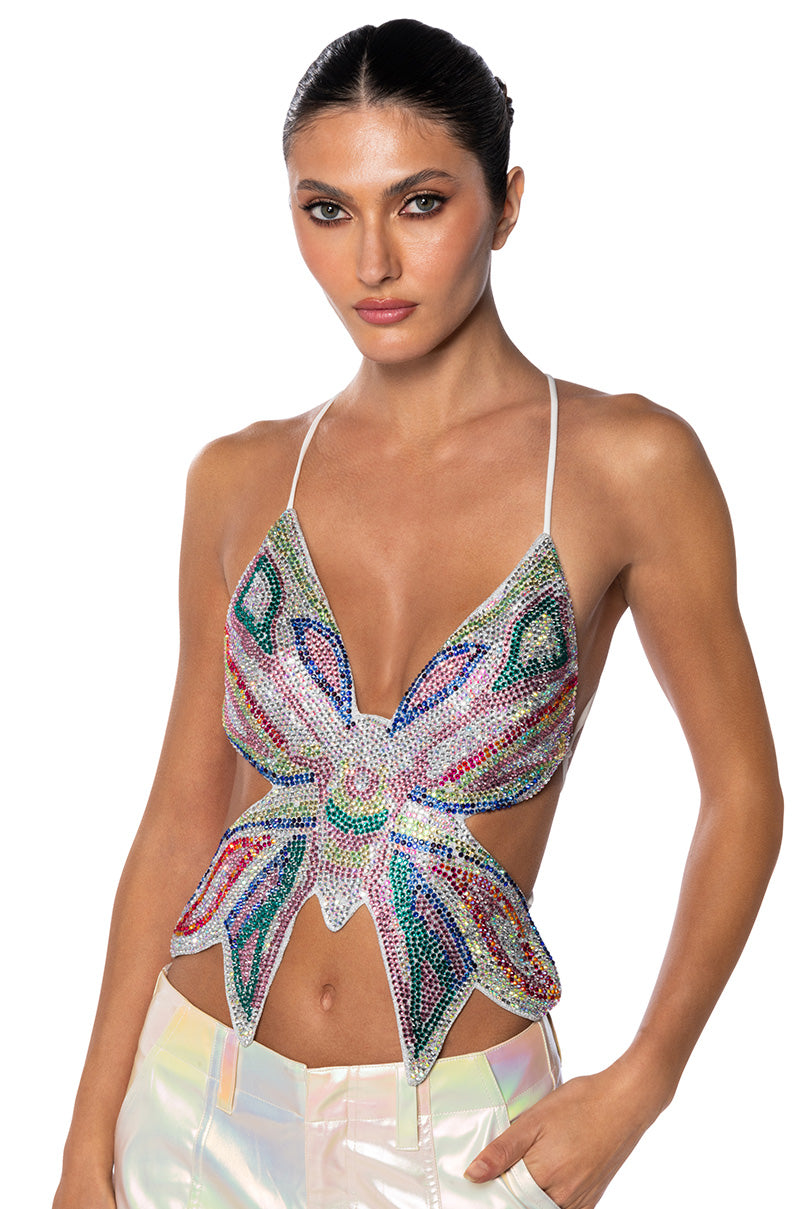 KAI EMBELLISHED BUTTERFLY CROP TOP