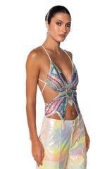 KAI EMBELLISHED BUTTERFLY CROP TOP