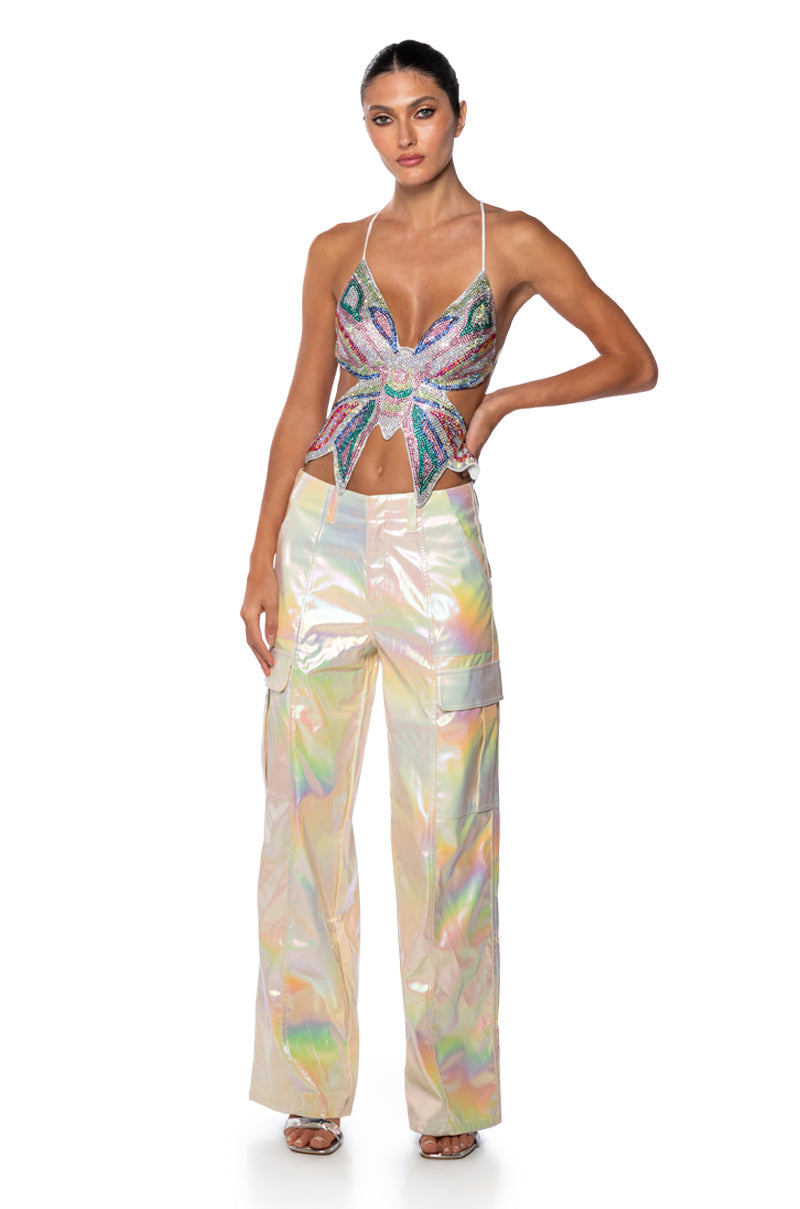 KAI EMBELLISHED BUTTERFLY CROP TOP