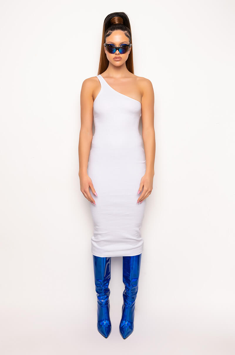 KEEP IT REAL ONE SLEEVE MIDI DRESS