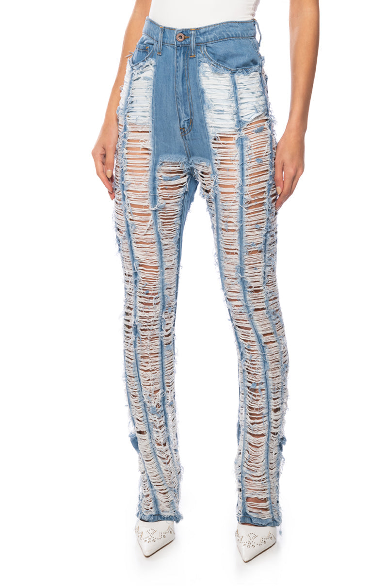 KEEP IT TOGETHER FULLY DISTRESSED STRAIGHT JEANS