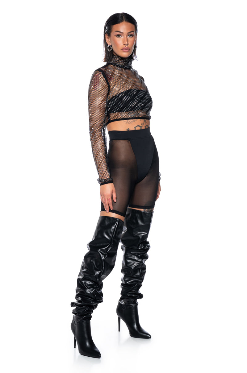 KEEP ME BODIED EMBELLISHED HIGH NECK TOP