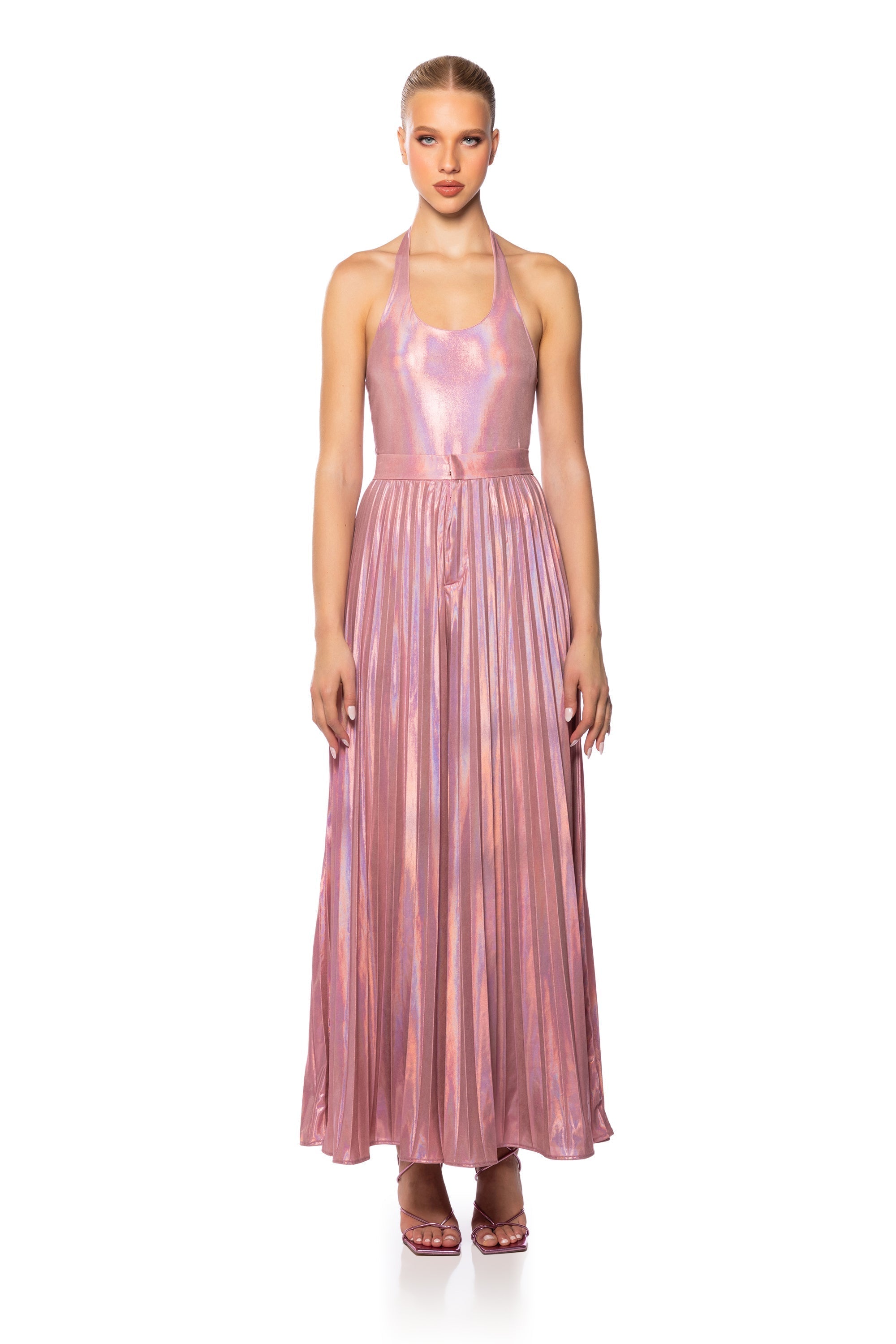 KEIRA METALLIC SLEEVELESS BODYSUIT IN PINK