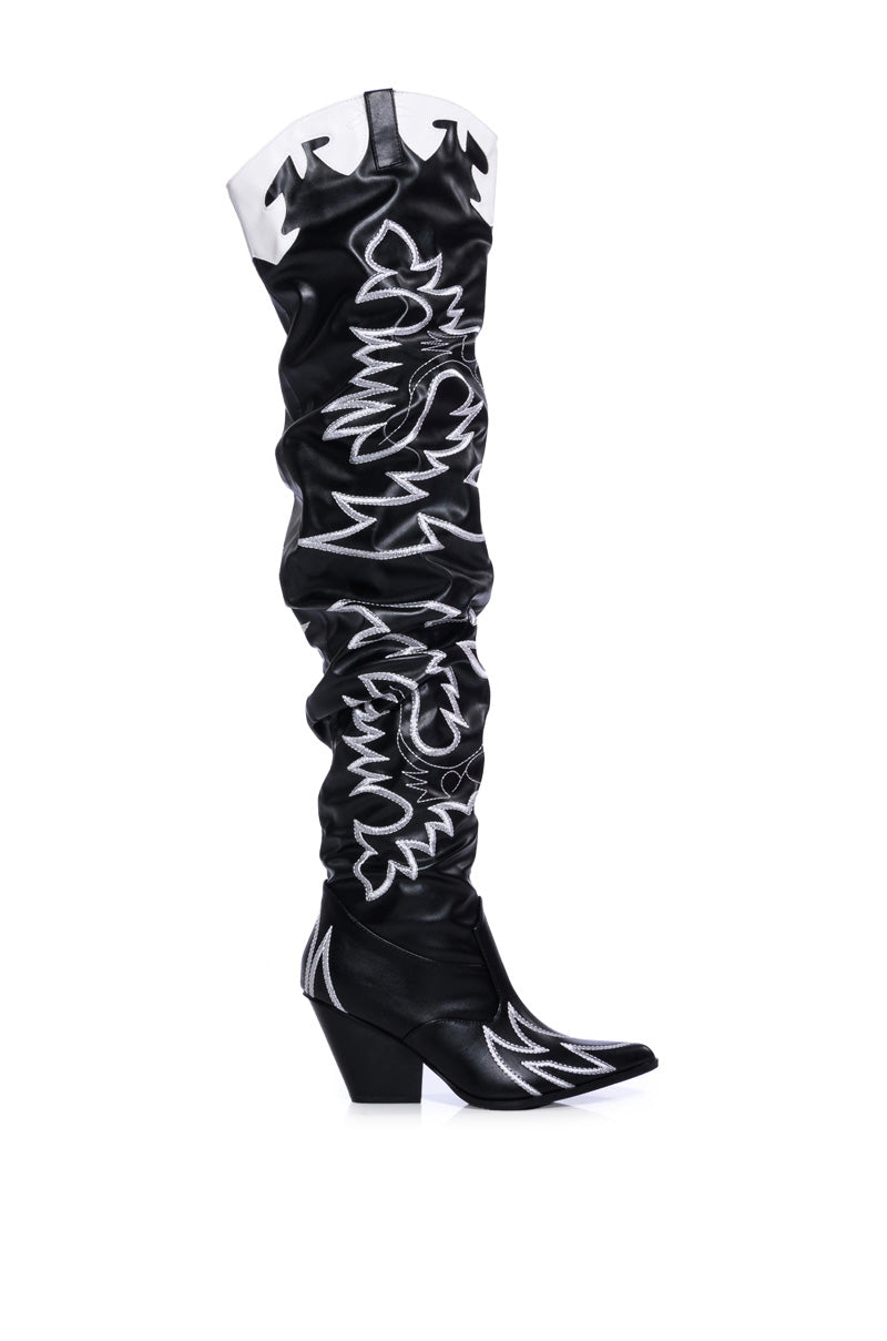 KELSEY OVER THE KNEE WESTERN BOOT IN BLACK WHITE