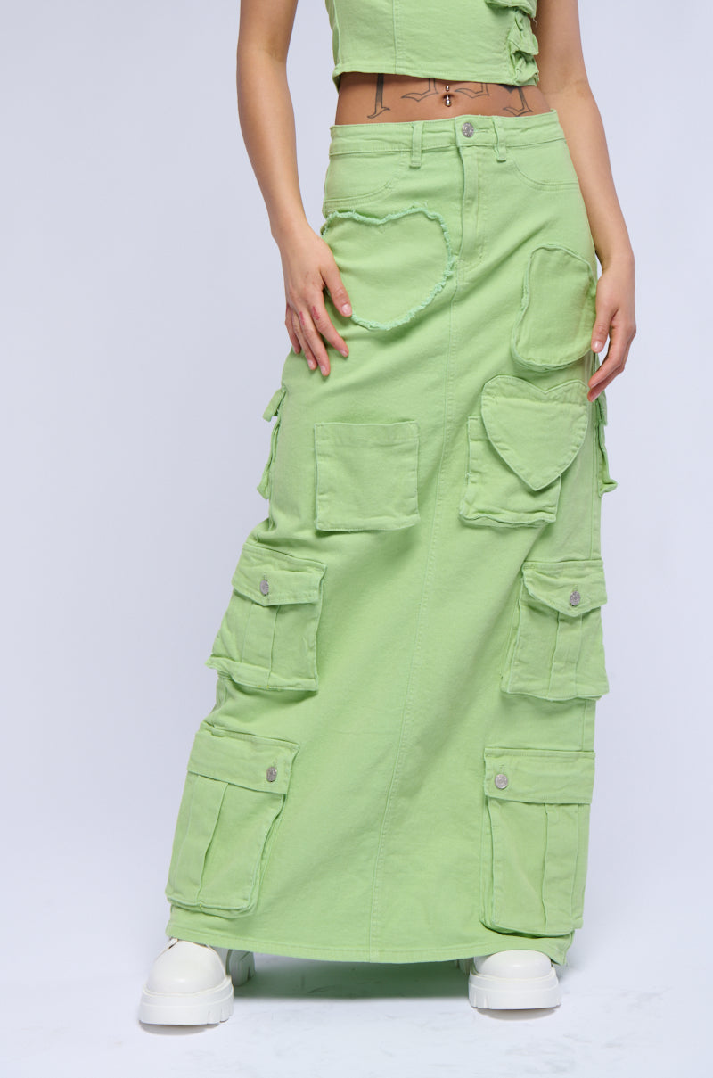 KIERAN DENIM CARGO MAXI SKIRT