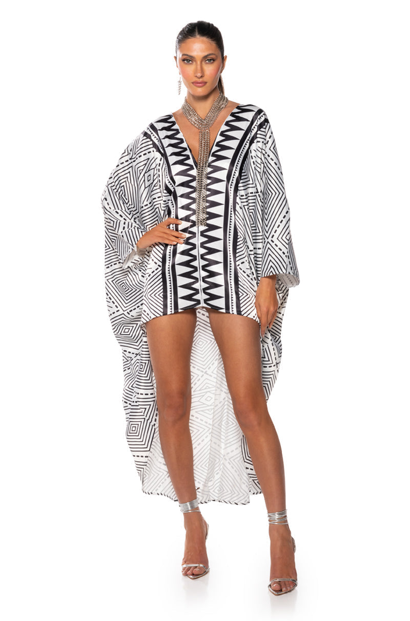 KONA PRINTED DEEP V KAFTAN DRESS