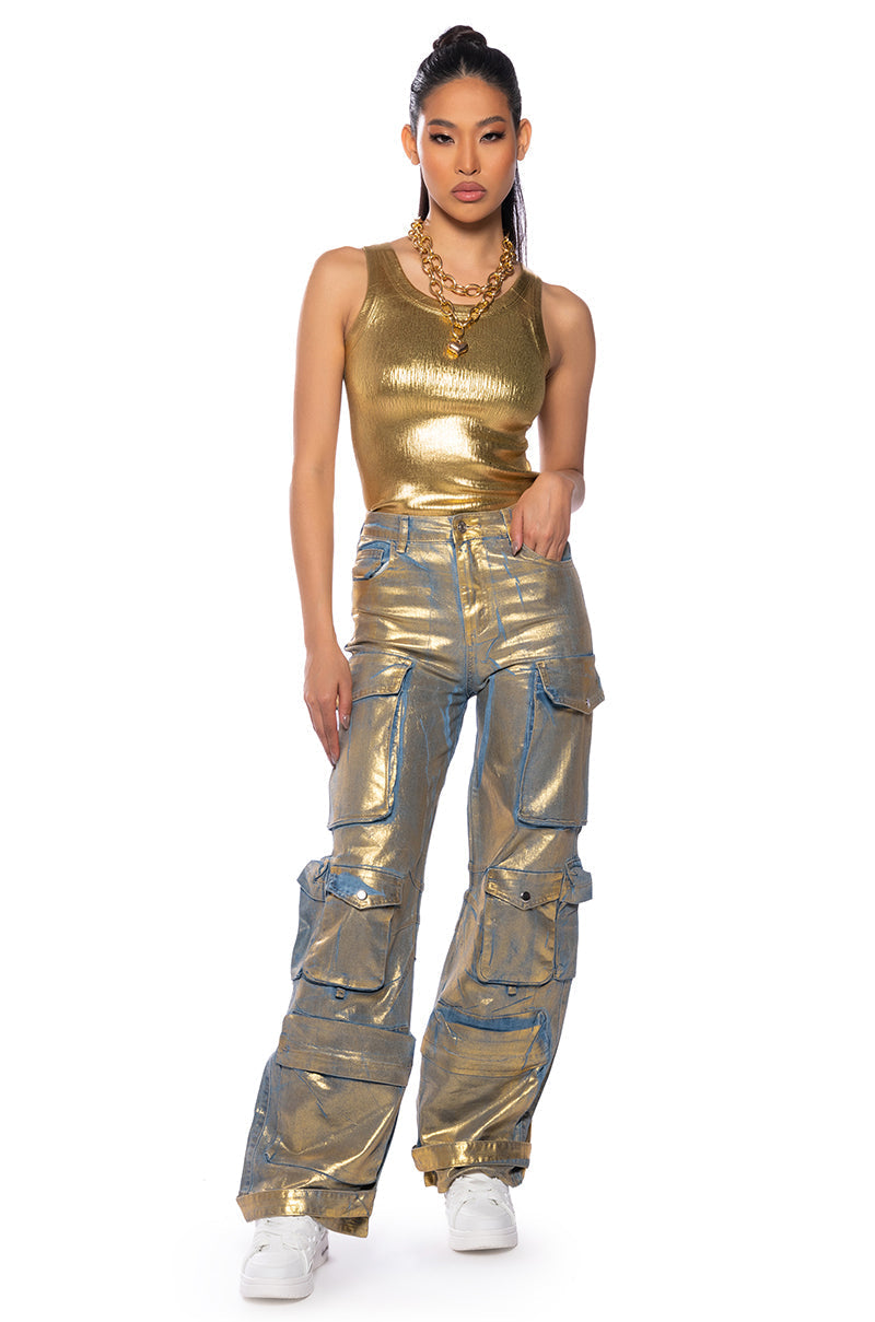 LA ISLA METALLIC CARGO JEANS