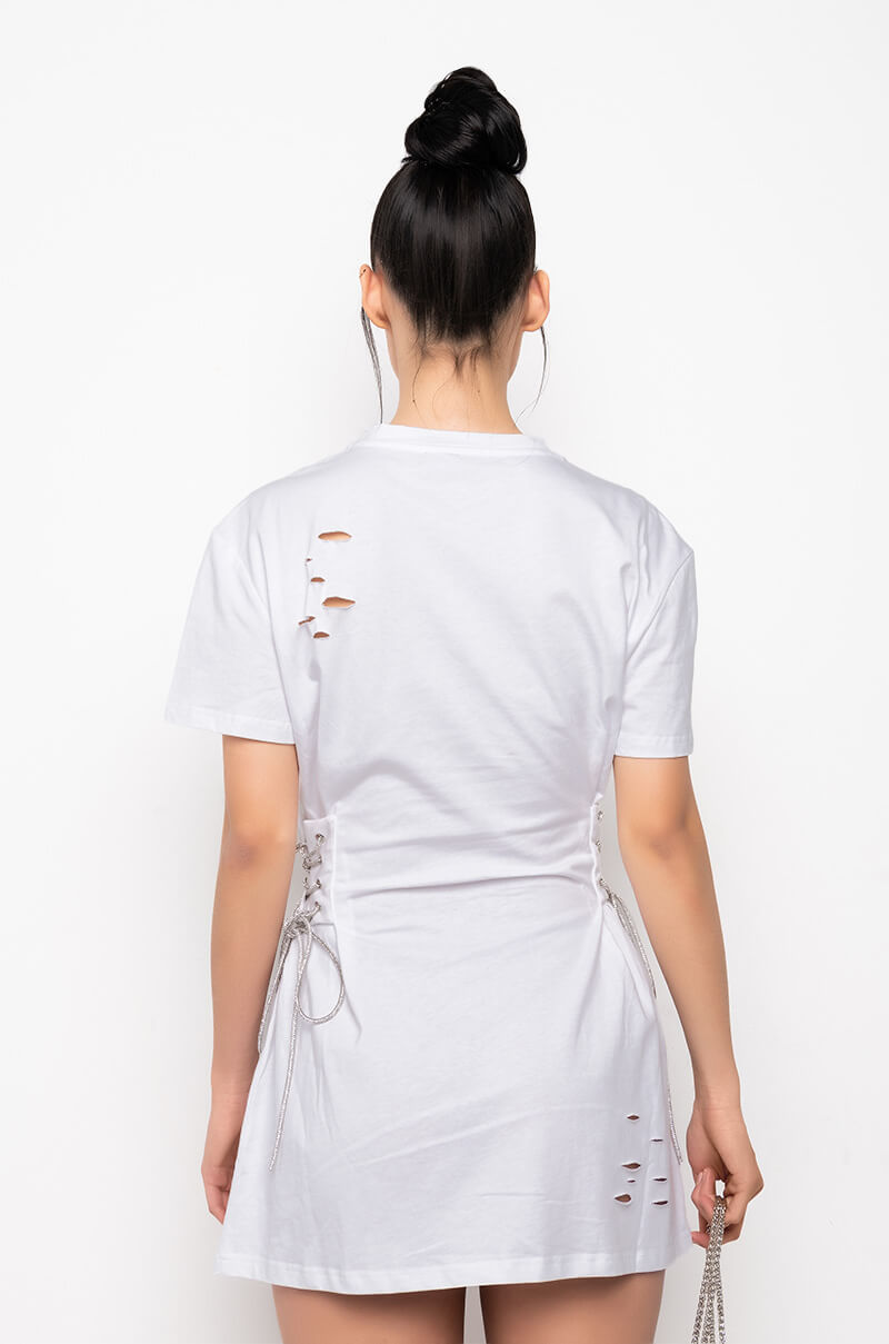 LACE UP RHINESTONE TSHIRT DRESS