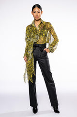 LE CHIC COATED PAPERBAG WAIST STRAIGHT LEG PANT