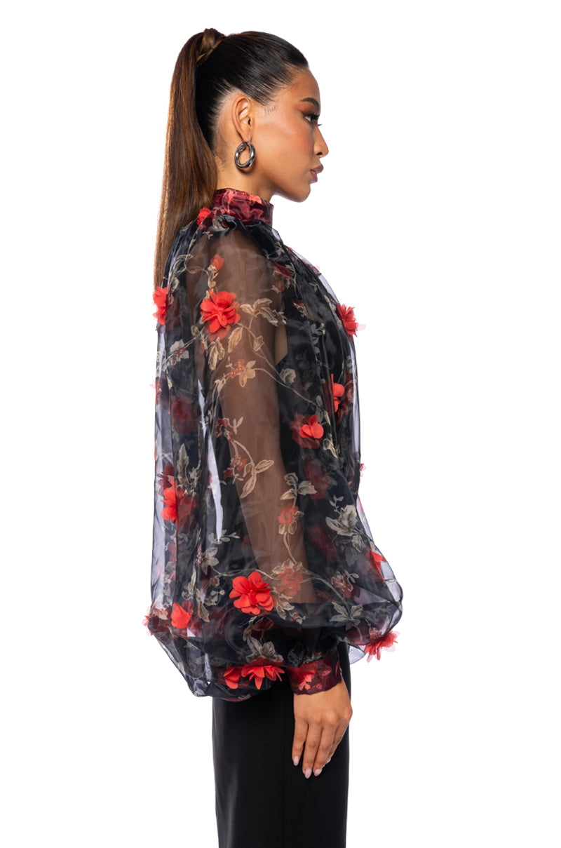 LENNON VOLUME SLEEVE FLORAL BLOUSE