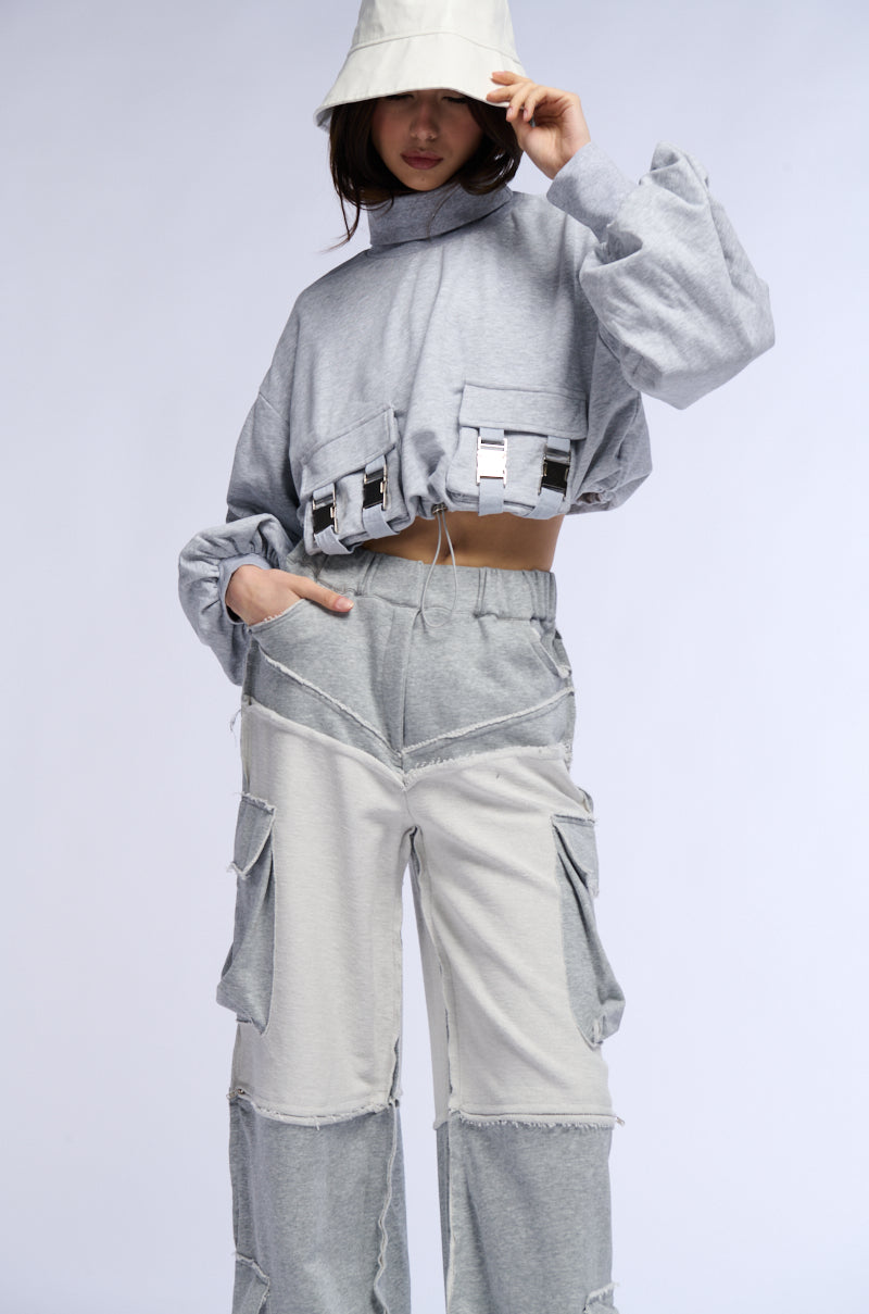 LENI CARGO POCKET MOCK NECK SWEATSHIRT