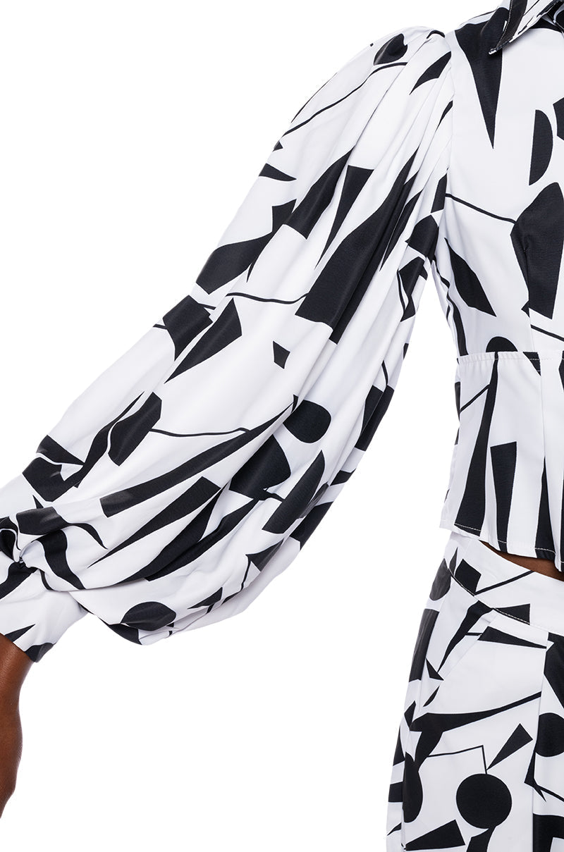 LENNON PRINTED PUFF SLEEVE BUTTON DOWN