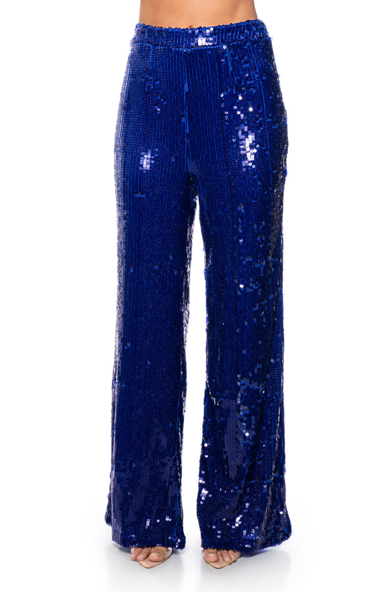 LIFE IS A STAGE SEQUIN WIDE LEG TROUSER