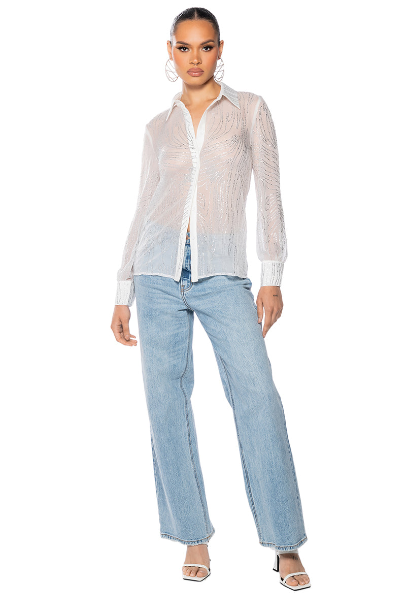 LOTTIE EMBELLISHED CHIFFON BUTTON DOWN