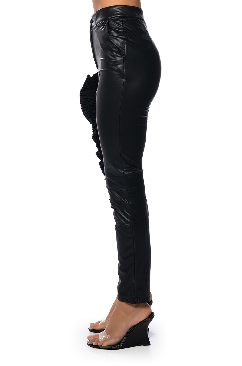 LOTUS FLOWER BOMB FAUX LEATHER FLARE PANT