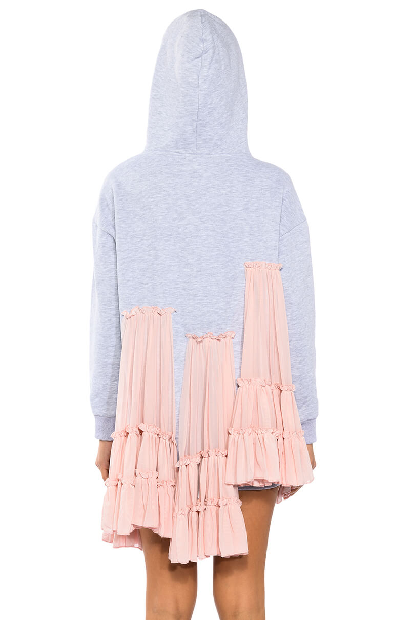 LOU LOU RUFFLE DETAIL HOODIE DRESS