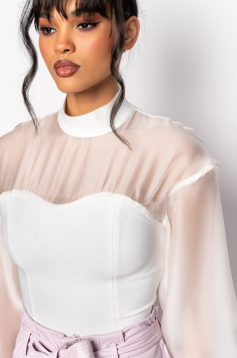 LOVE LANGUAGE BANDAGE BLOUSE WITH ORGANZA SLEEVES