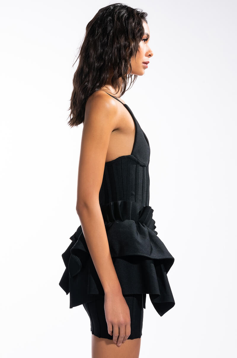 LOVE ME OR HATE ME BANDAGE MINI DRESS WITH RUFFLE