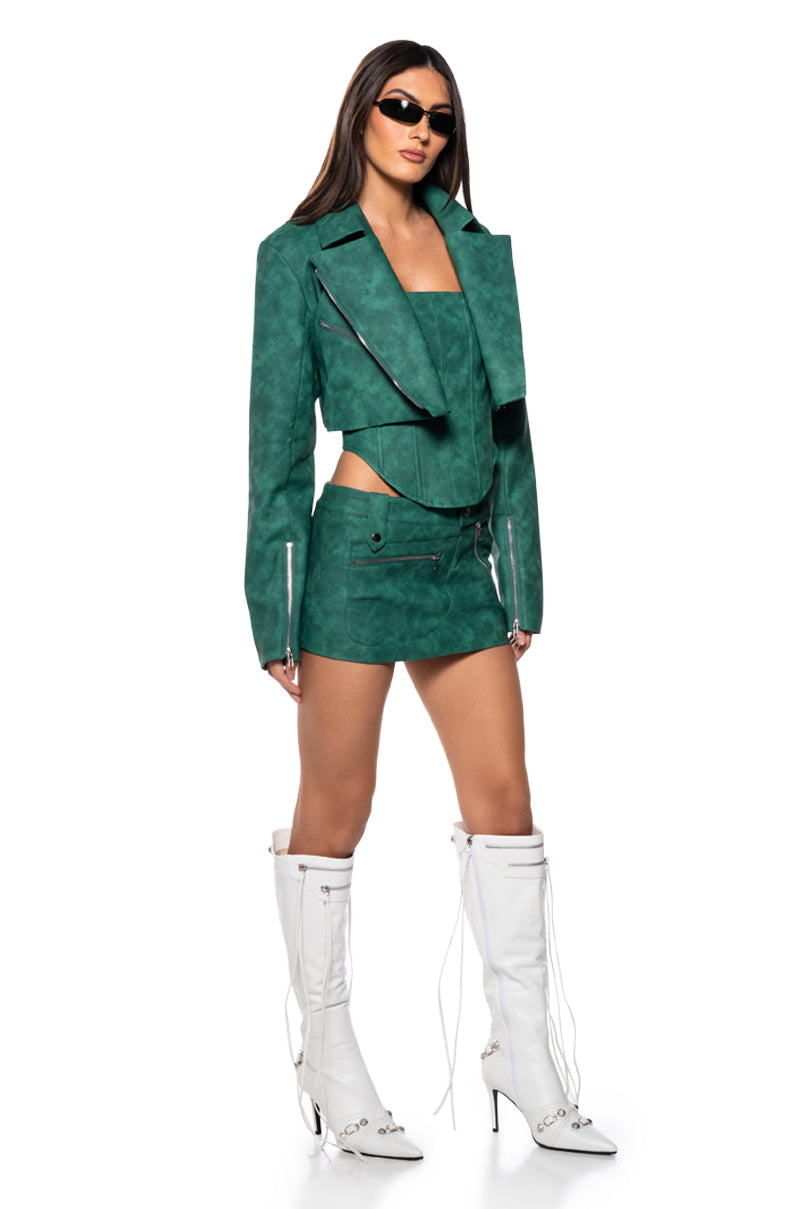 LUCKY ME FAUX LEATHER CORSET TOP