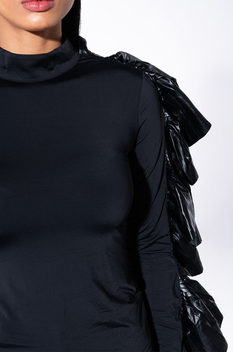MAKE A FUSS SLEEVE DETAIL MOCK NECK CROP TOP
