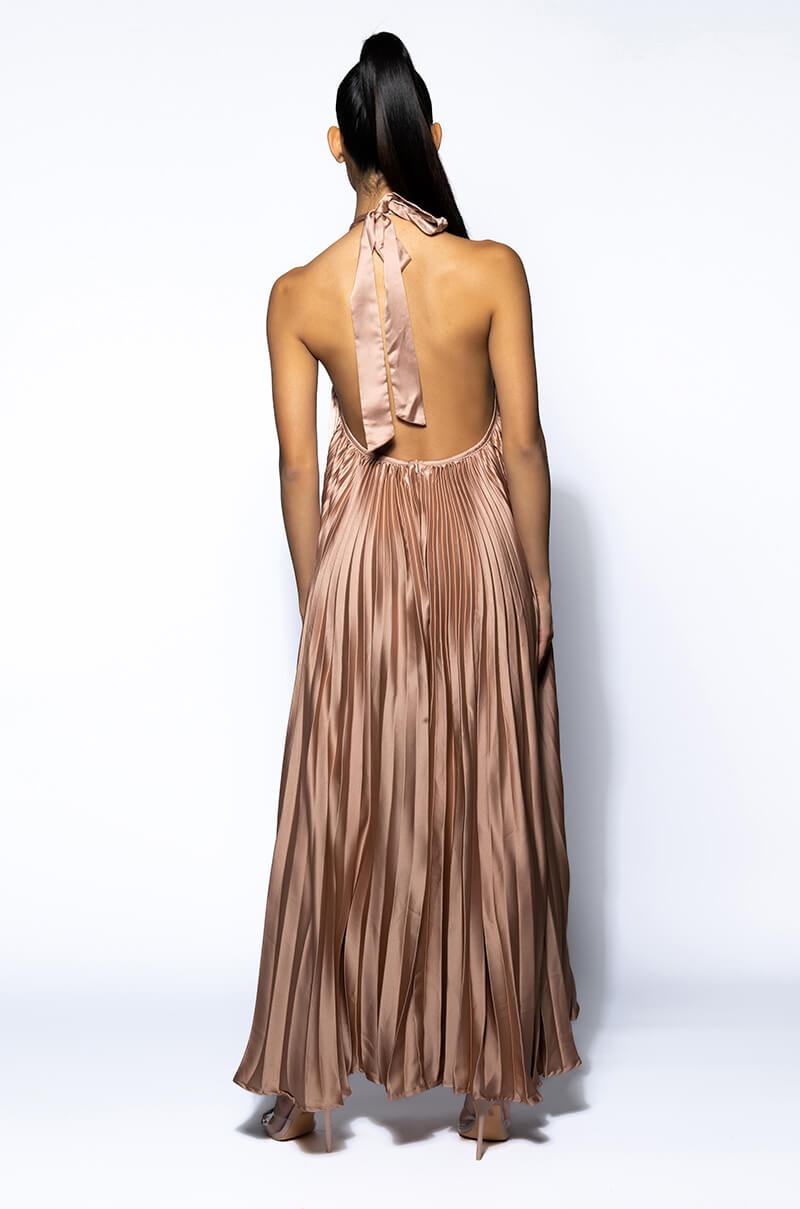 MARY KATE PLEATED HALTER MAXI DRESS