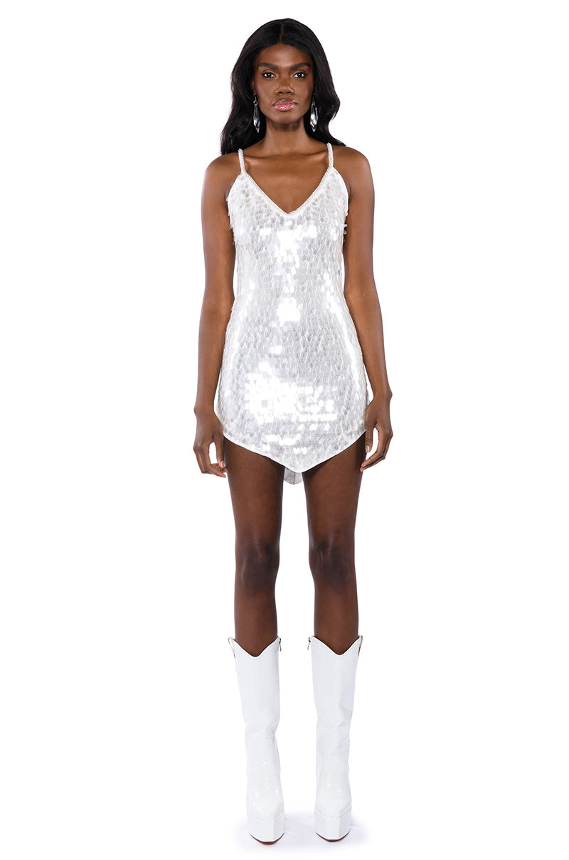 MARGO SEQUIN SLEEVELESS V NECK MINI DRESS