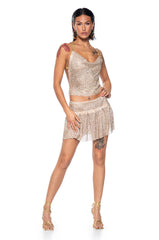 MARIELA RHINESTONE ENCRUSTED PLEATED MINI SKIRT