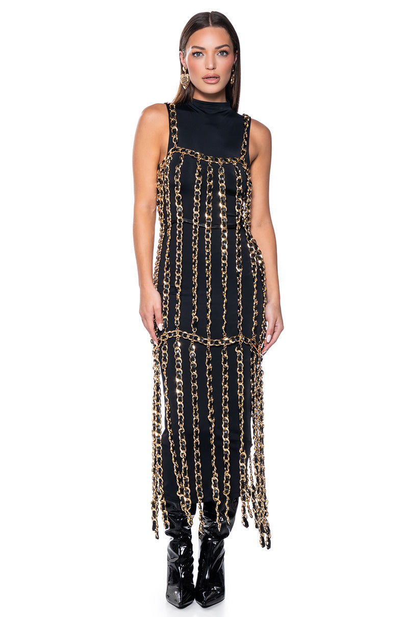 MARLOWE ALL OVER CHAIN MAXI DRESS