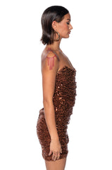 MAYA SEQUIN STRAPLESS MINI DRESS IN BROWN