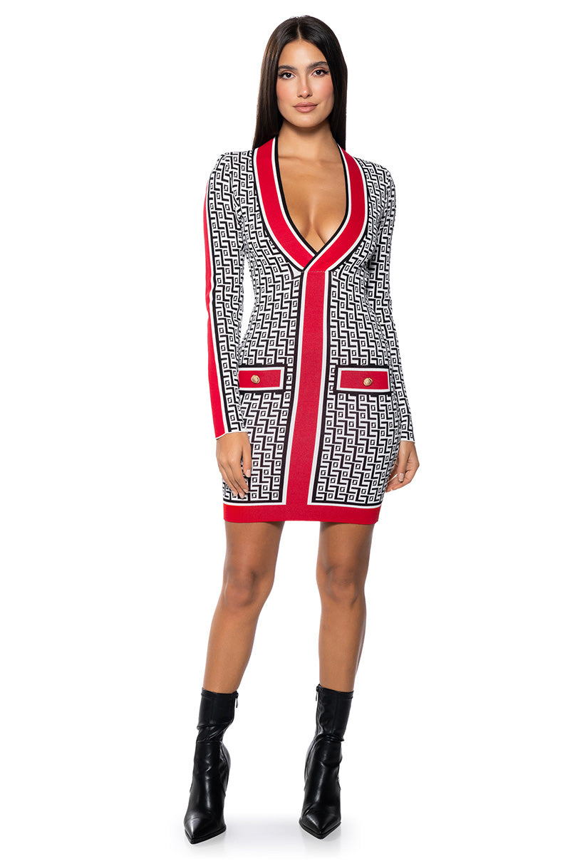 MAZEY PRINTED LONG SLEEVE MINI DRESS
