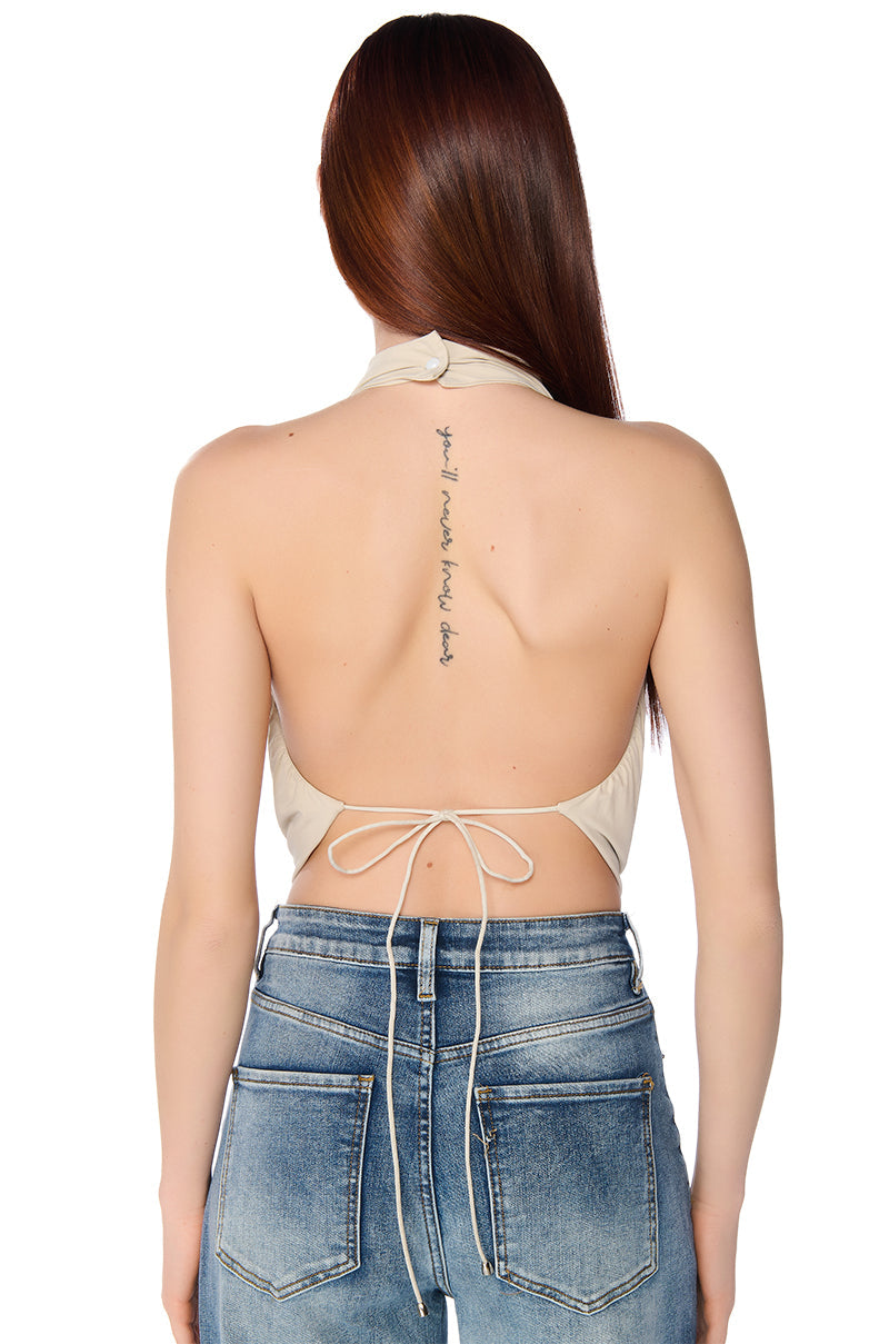 MIAMI NIGHTS SCRUNCH HALTER NECK TIE BACK TOP