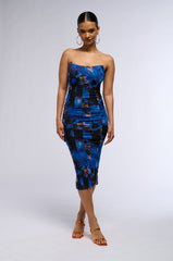MIDNIGHTS PRINTED MESH MIDI DRESS